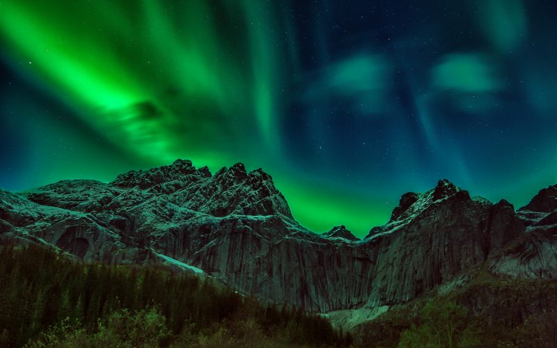 mountains and northern lights